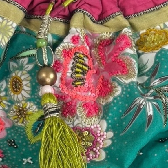 Accessorize Italian Venetian Green Pink Tote Shoulder Bag Tassel Bead Sequin - Picture 4 of 11